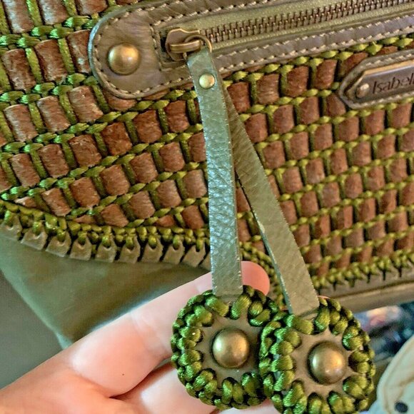 ISABELLA FIORE TUCK DELUX WEAVED PINECONE TASSELED TOTE HANDBAG PURSE GREEN - Picture 4 of 13